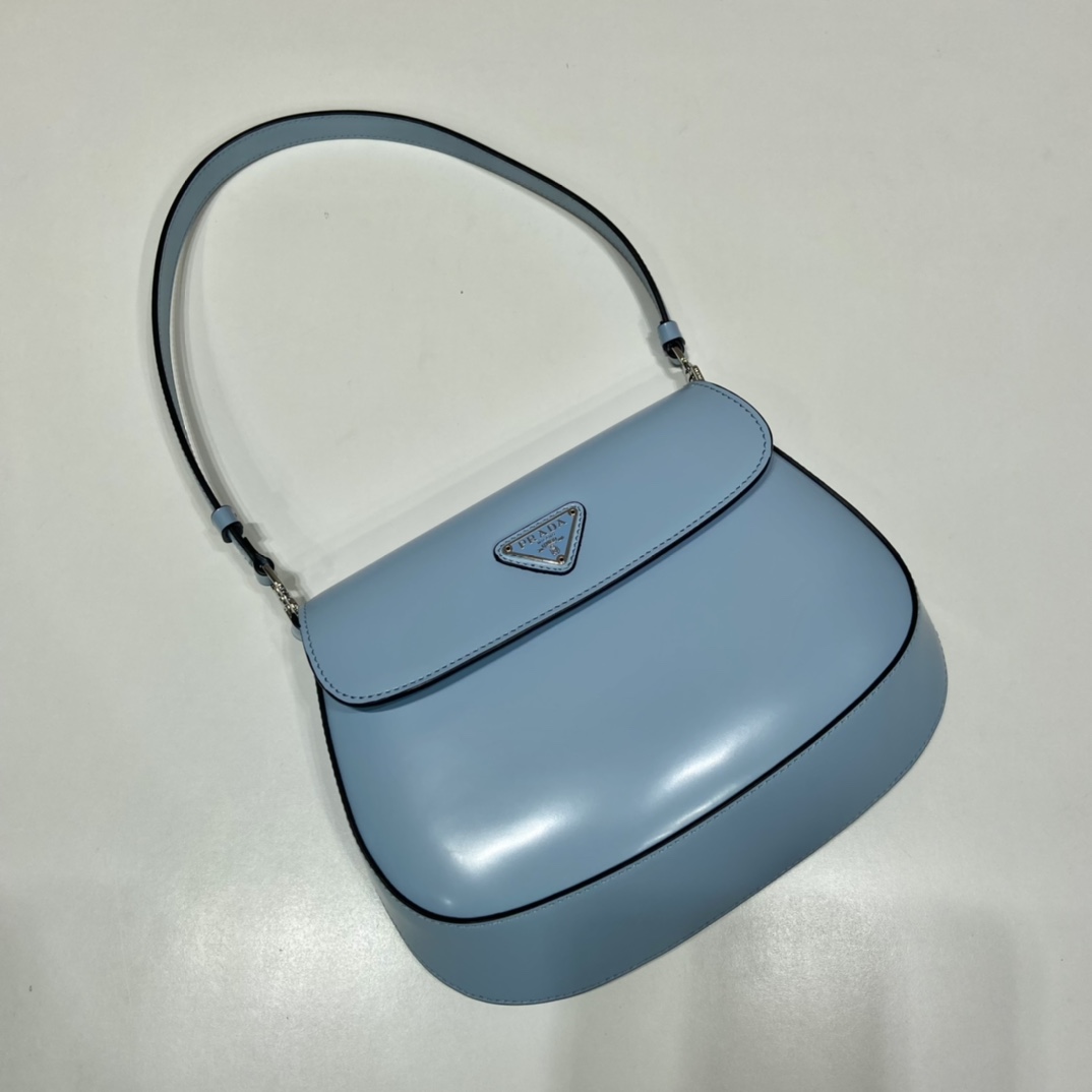 Prada Cleo Brushed Leather Shoulder Bag With Flap Blue 1BD311